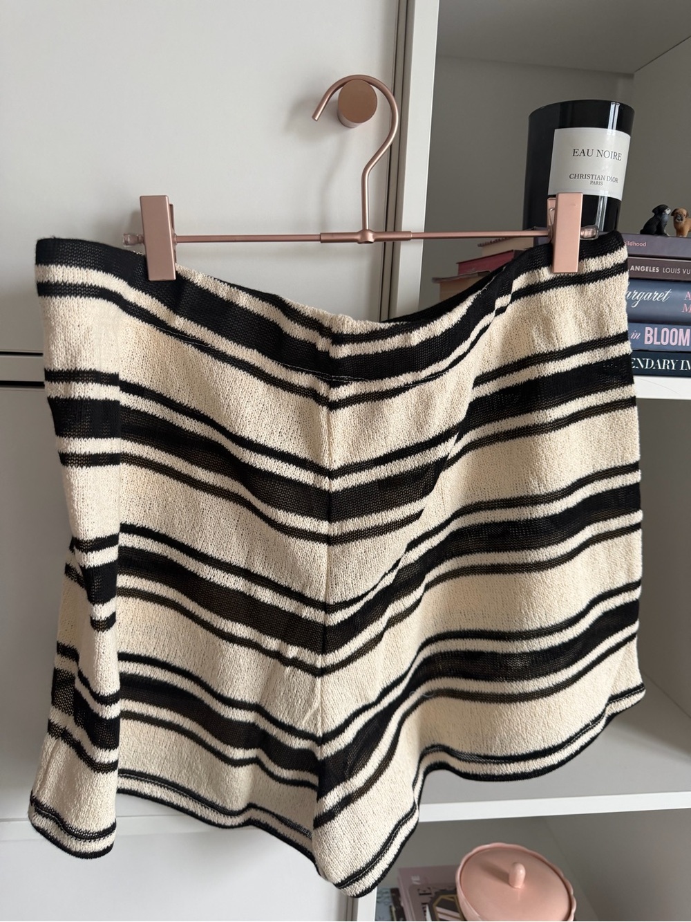 Cream and Black Striped Knit Shorts